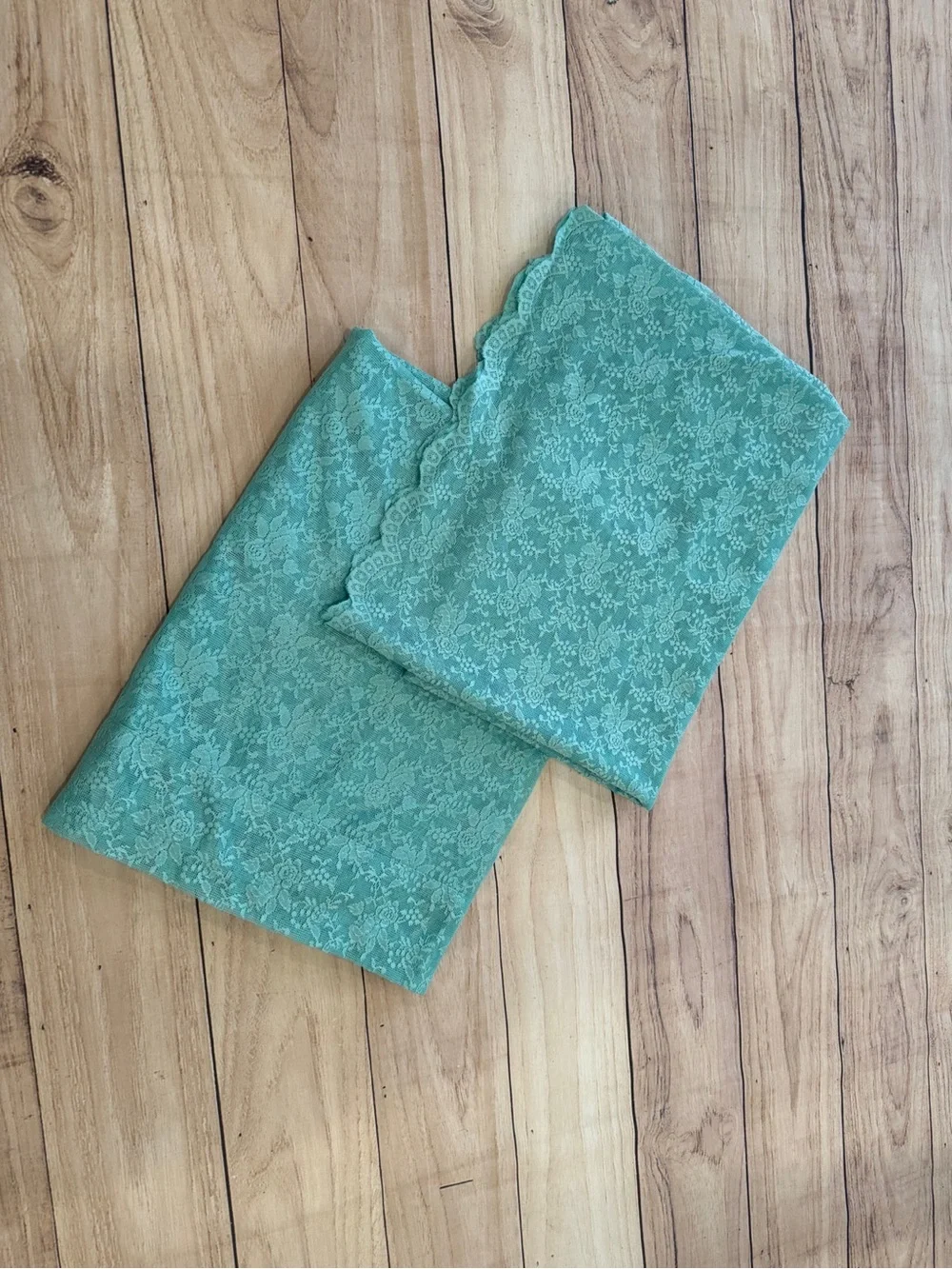 FINECITY Teal Floral Lace Sheer Curtain Panels Set of 2 52” x 63” Rod Pocket